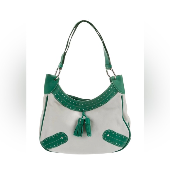 Burberry Handbags - Burberry Green & White Leather Top Handle Shoulder Bag Tassel